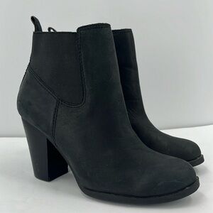 Lucky Brand Parlei Black Leather Block High Heel Ankle Bootie Boots 8.5
